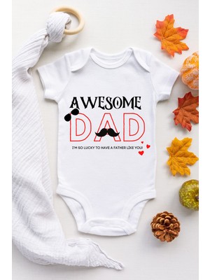 Limon Awesome Dad Desenli Kısa Kol Unisex Body