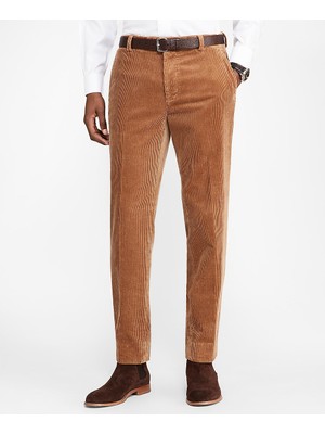 Brooks Brothers Erkek Açık Kahverengi Milano Kesim Kadife Pantolon