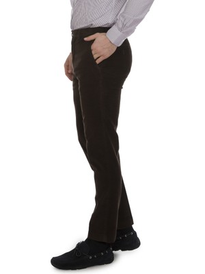 Brooks Brothers Erkek Kahverengi Milano Kesim Kadife Pantolon