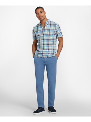 Brooks Brothers Erkek Koyu Mavi Slim Keten Pantolon