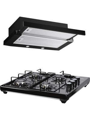  Luxell Siyah Aspiratörlü Set Üstü Ocaklı Takım (DS6-905  Aspiratör + LX-420F  Ocak)