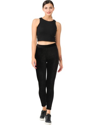 Enimon Siyah Fitilli Kadife Tayt