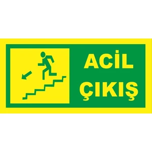 Fosforlu Fotolümen Levha Yönlendirme Acil Çıkış Sol Merdiven Iniş 12X24 cm