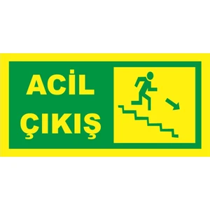 Fosforlu Fotolümen Levha Yönlendirme Acil Çıkış Sağ Merdiven Iniş 12X24 cm