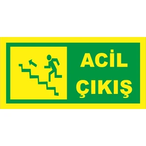 Fosforlu Fotolümen Levha Yönlendirme Acil Çıkış Sol Merdiven Çıkış  12X24 cm