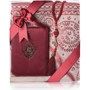 Kare Set Seccade Şantuk Yasin Inci Tepih Bordo 28 x 23 cm Arapça