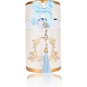 Silindir Krem Kutu Seccade Inci Tespih Bebe Mavi 17 x 11 cm