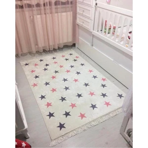STY Home Yıldız Çocuk Kaymaz Tabanlı Yıkanabilir Halı Kilim Yolluk Pembe Gri