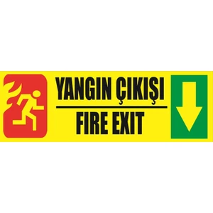 Fosforlu Fotolümen Levha Yönlendirme Yangın Çıkışı Fire Exıt Aşağı Ok 10X30 cm