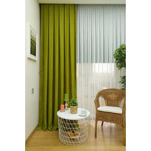 Evdepo Home Fıstık Yeşil Düz Renk Pileli Soft Fon Perde, 1/2 Seyrek Pile, Tek Kanat 50 x 240 cm