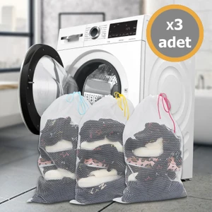 Mor Bebe 3 Adet Lüx Çamaşır Yıkama Filesi Renkli Ipli 40X60 cm (Büyük Boy)