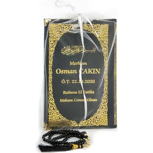 50 Adet - Isim Baskılı Ciltli Yasin Kitabı - Çanta Boy - 128 Sayfa - Inci Tesbihli - Siyah Renk - Mevlit Hediyesi