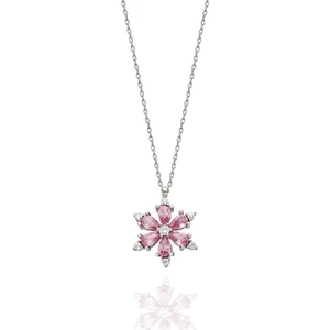 Erkoc Gold Silver 925 Ayar Gümüş Pembe Taşlı Çiçek Kolye