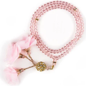 İkra Hac Çiçekli Tasarım Kristal Tespih (Taşlı) Pembe