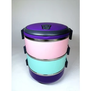 Freshbox 3 Katlı 3 Renkli Sefer Tası Yemek Termosu - Mor Pudra Pembe Turkuaz