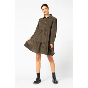 Vigoss Jeans Vıgoss Kadın Gömlek Yaka Volanlı Kadife Elbise  16453-70086