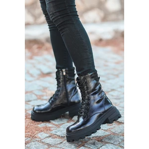 ARTI ARTI AYAKKABI ARTI-ARTI028-8003 Günlük Kadın Siyah Kırışık Rugan Kalın Taban Postal Bot