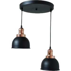 Rys Retro Metal 2 Li Bakır Duylu Dekoratif Rustik Sarkıt Avize Çap :30 cm