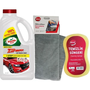 Turtle Wax Zip Wax Cilalı Oto Yıkama Şampuanı 60 Yıkama 1 lt + Yıkama Süngeri +  Kurulama Havlusu