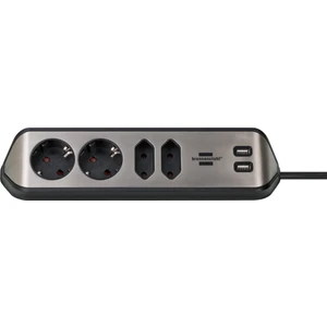 Estilo Mutfak ve Ofis Için Çelik Yüzeyli Köşeli 4 Soketli 2 USB Li 2 mt Uzatma Kablo