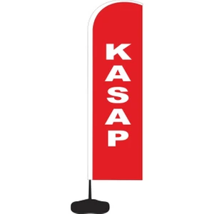 Burada Reklam ve Medikal Kasap Temalı Olta Yelken Bayrak 75 x 300 cm A+ Kumaş