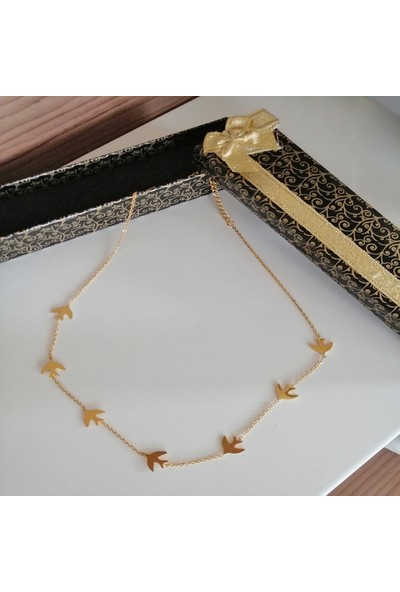Gena Moda Gold Renkli Kuş Detaylı Çelik Kolye