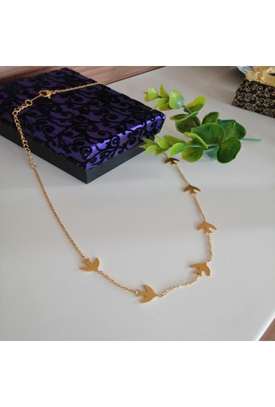 Gena Moda Gold Renkli Kuş Detaylı Çelik Kolye