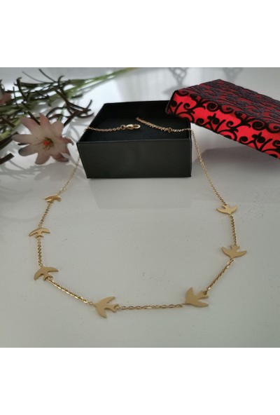 Gena Moda Gold Renkli Kuş Detaylı Çelik Kolye
