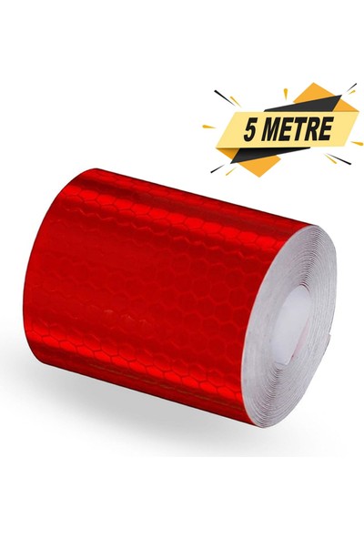 Reflektörlü Reflektif Fosforlu Şerit Bant Ikaz Bandı 5 Metre Kırmızı