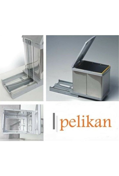 Pelikan Toty 21700 Raylı Dolap İçi Mufak Raylı Çöp Kovası (16 Lt)