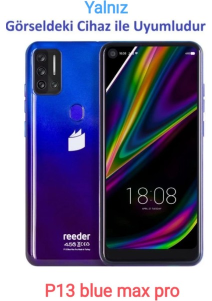 Reeder P13 Blue Max Pro Kılıf Mat Esnek Biye Silikon Kılıf Lacivert + Cam Ekran Koruyucu