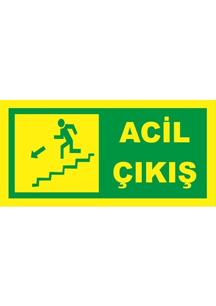 Fosforlu Fotolümen Levha Yönlendirme Acil Çıkış Sol Merdiven Iniş 12X24 cm