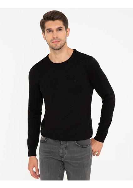 Pierre Cardin Erkek Siyah Slim Fit Bisiklet Yaka Basic Triko Kazak 50237801-VR046