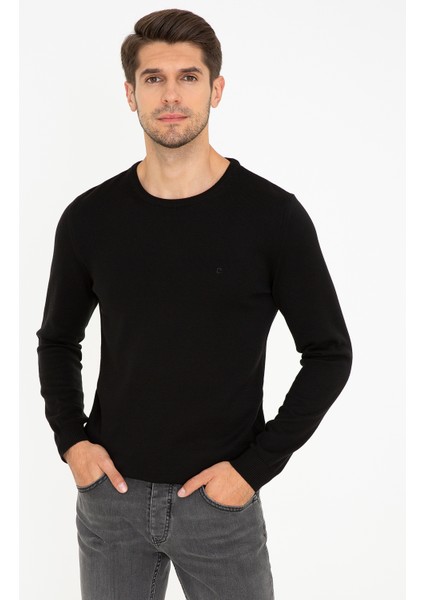 Pierre Cardin Erkek Siyah Slim Fit Bisiklet Yaka Basic Triko Kazak 50237801-VR046