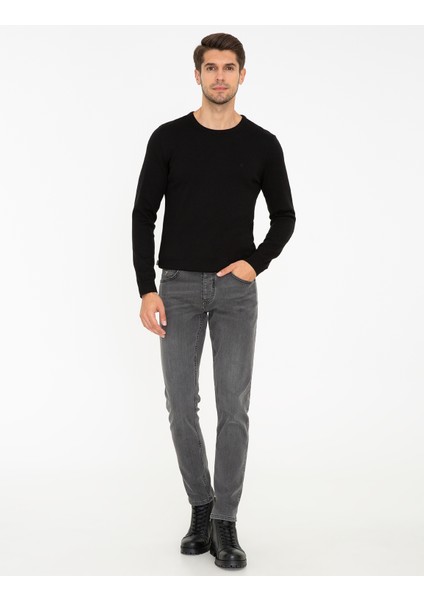 Pierre Cardin Erkek Siyah Slim Fit Bisiklet Yaka Basic Triko Kazak 50237801-VR046