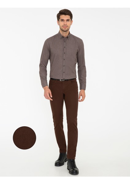 Erkek Kahverengi Slim Fit Kanvas Pantolon 50239836-VR029