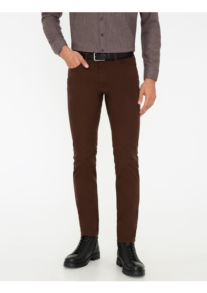 Erkek Kahverengi Slim Fit Kanvas Pantolon 50239836-VR029