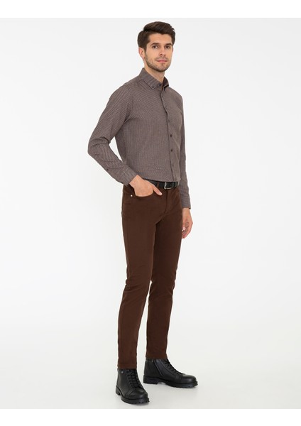 Erkek Kahverengi Slim Fit Kanvas Pantolon 50239836-VR029