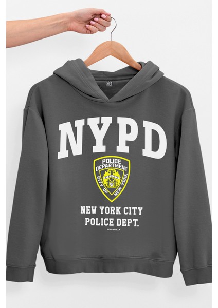 Nypd Antrasit Oversize Kapüşonlu Kalın Kadın Sweatshirt