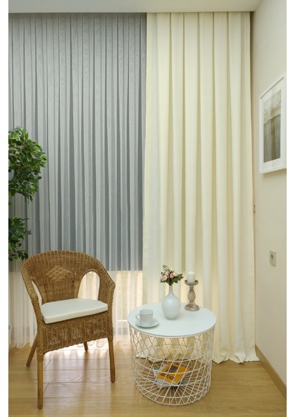 Krem Düz Renk Pileli Soft Fon Perde, 1/2,5 Normal Pile, Tek Kanat 50 x 240 cm