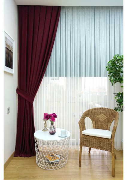 Bordo Düz Renk Pileli Soft Fon Perde, 1/2 Seyrek Pile, Tek Kanat 50 x 270 cm fiyatları