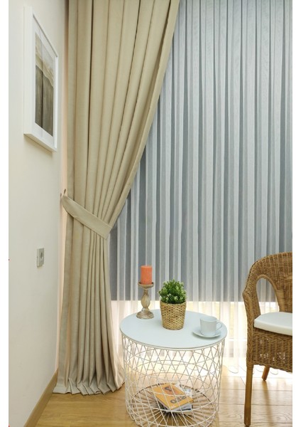 Bej Düz Renk Pileli Soft Fon Perde, 1/2 Seyrek Pile, Tek Kanat 70 x 250 cm fiyatları