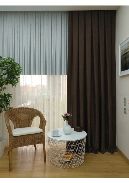 Sütlü Kahve Düz Renk Pileli Soft Fon Perde, 1/2 Seyrek Pile, Tek Kanat 50 x 260 cm fiyatları