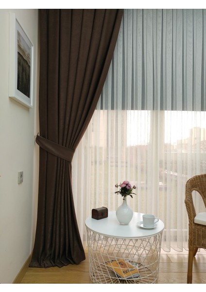 Sütlü Kahve Düz Renk Pileli Soft Fon Perde, 1/2 Seyrek Pile, Tek Kanat 70 x 250 cm