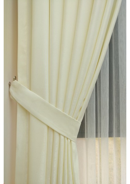 Krem Düz Renk Pileli Soft Fon Perde, 1/2 Seyrek Pile, Tek Kanat 50 x 250 cm modelleri