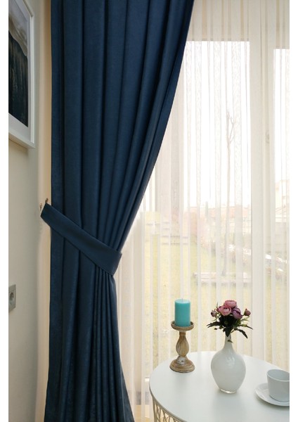 Indigo Düz Renk Pileli Soft Fon Perde, 1/2 Seyrek Pile, Tek Kanat 50 x 270 cm fiyatları
