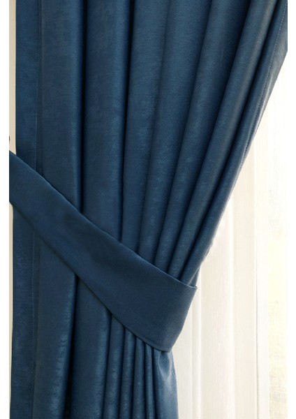 Indigo Düz Renk Pileli Soft Fon Perde, 1/2 Seyrek Pile, Tek Kanat 50 x 270 cm modelleri