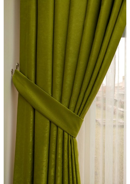 Fıstık Yeşil Düz Renk Pileli Soft Fon Perde, 1/2 Seyrek Pile, Tek Kanat 50 x 270 cm modelleri