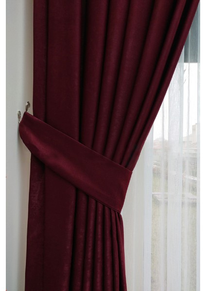 Bordo Düz Renk Pileli Soft Fon Perde, 1/2 Seyrek Pile, Tek Kanat 50 x 250 cm modelleri