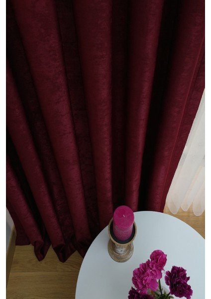 Bordo Düz Renk Pileli Soft Fon Perde, 1/2 Seyrek Pile, Tek Kanat 50 x 250 cm indirimleri